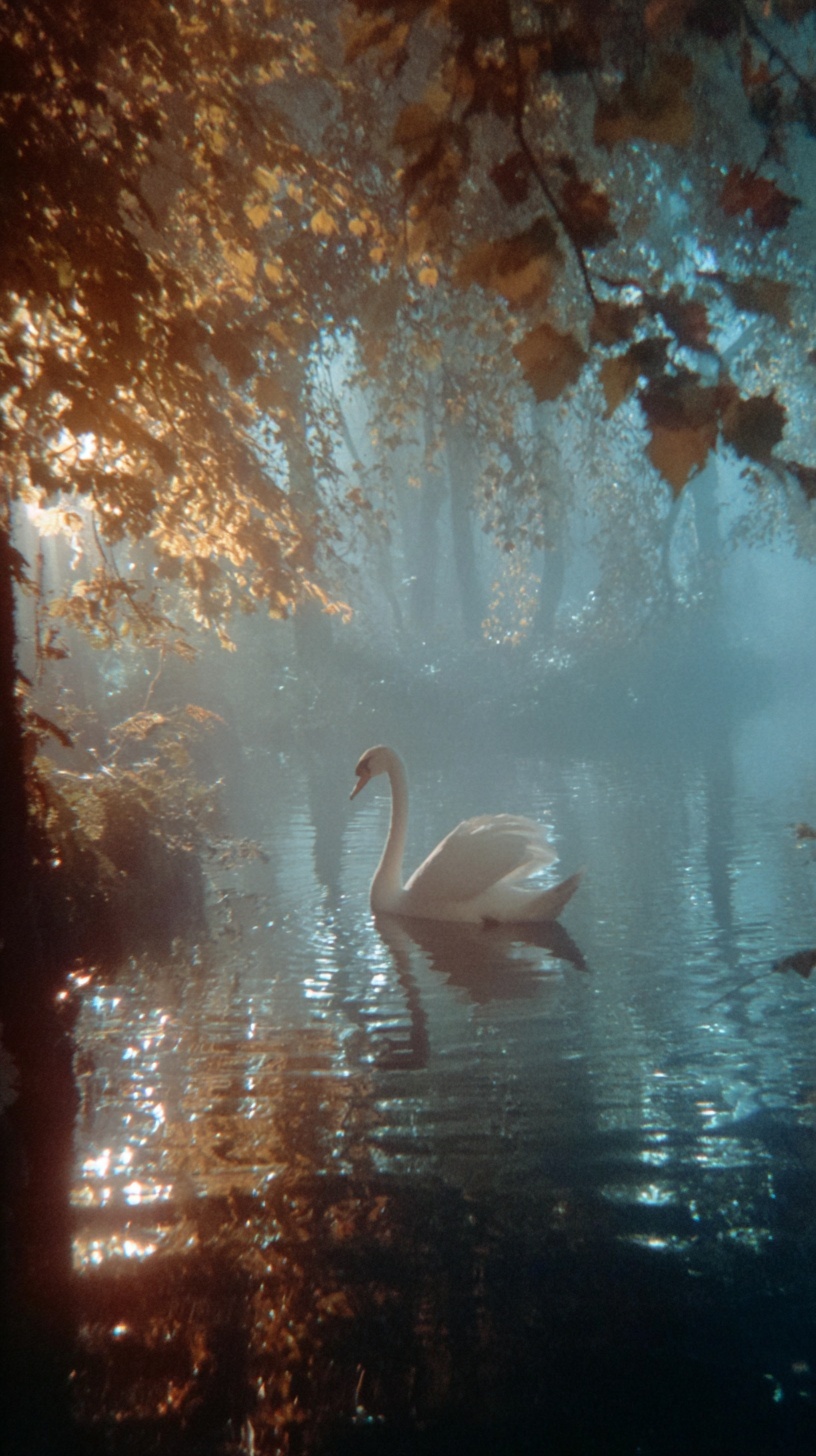 close-up white swan in the river with shiny water,...