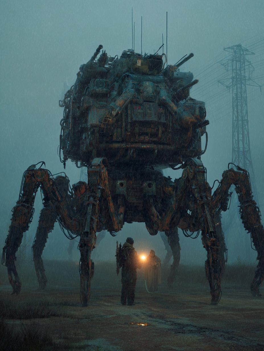 hyperrealistic photo of a massive six legged mecha...