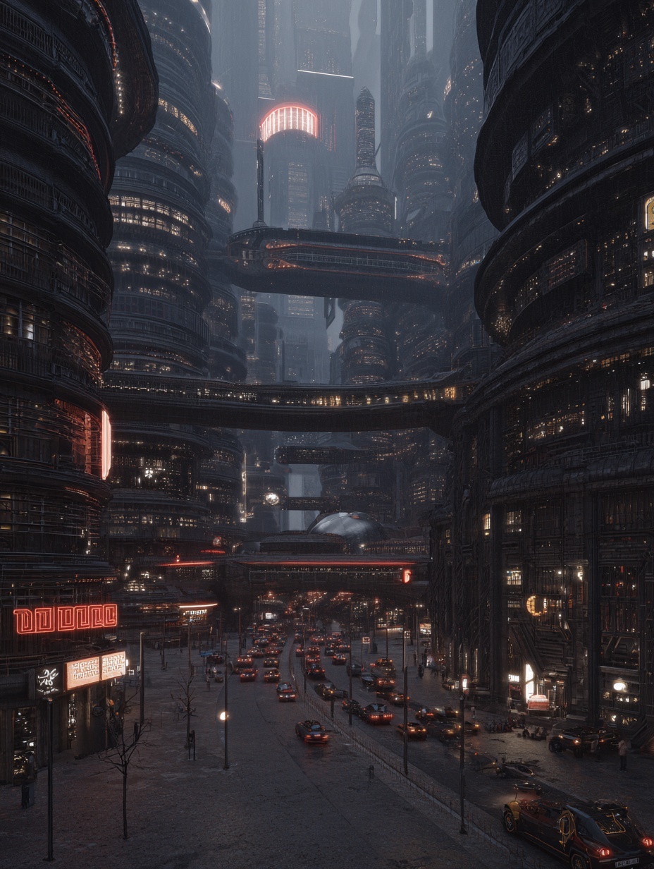 futuristic city with brutalist hard surface modeli...