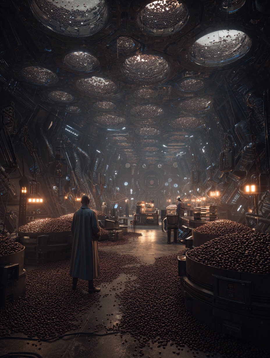 a scifi tech dystopic lab with a ceiling that has ...