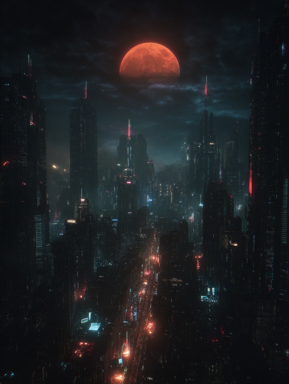 An epic sci-fi cityscape at night+ use text--ar 3:...