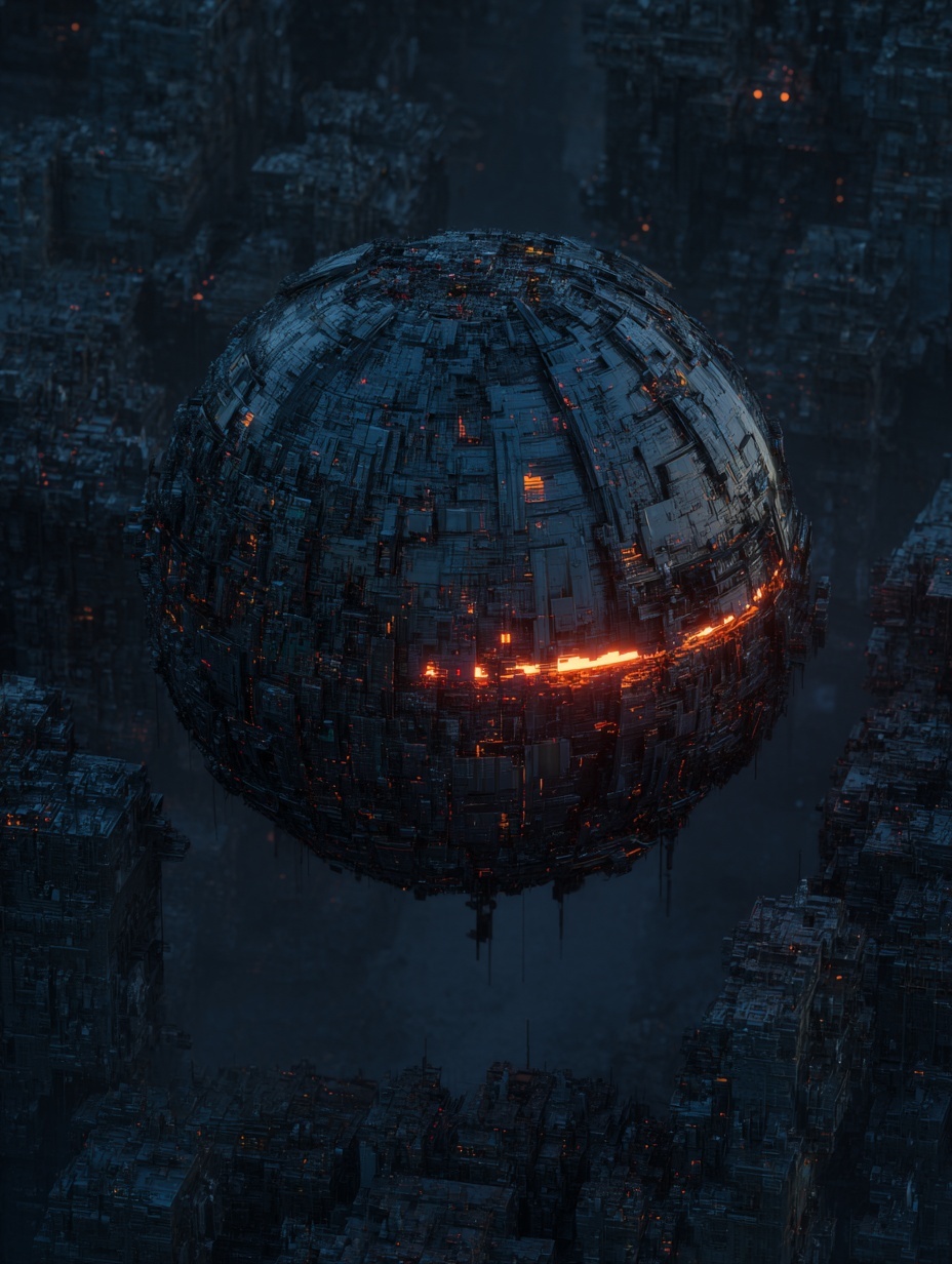 a dark futuristic ball of small size+ use text--ar...
