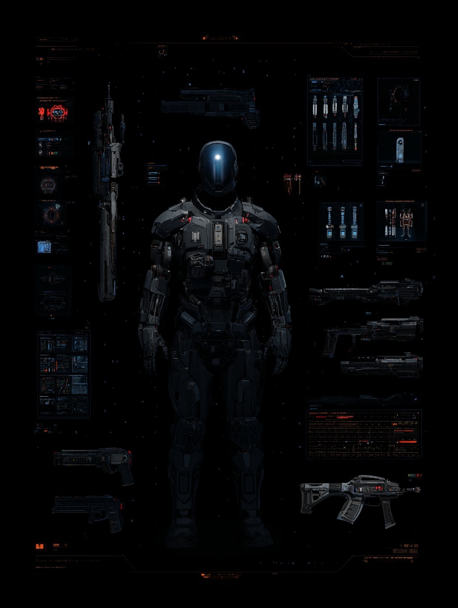 showing a robot character, showing different weapo...