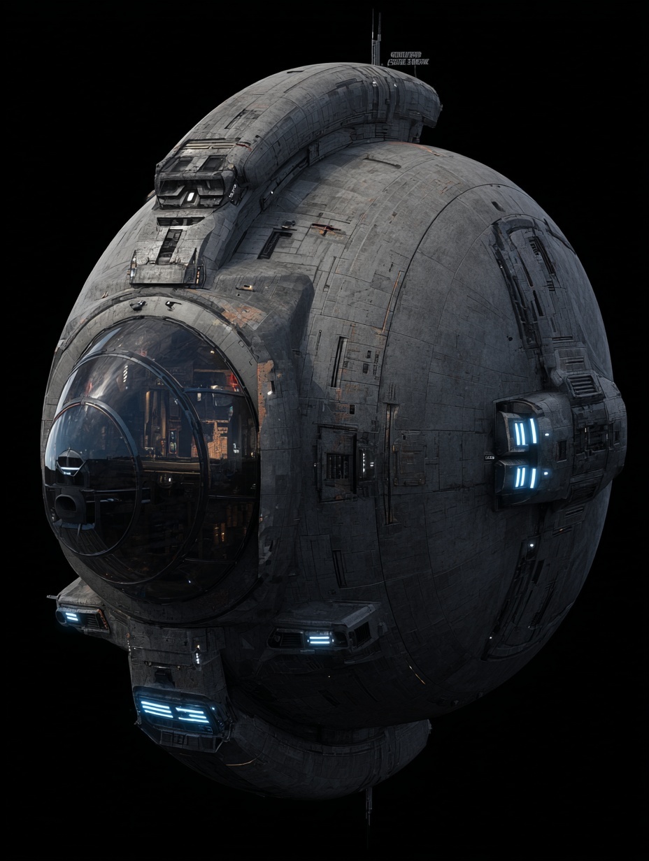 A high-detail, 3D-rendered image of a sleek sci-fi...