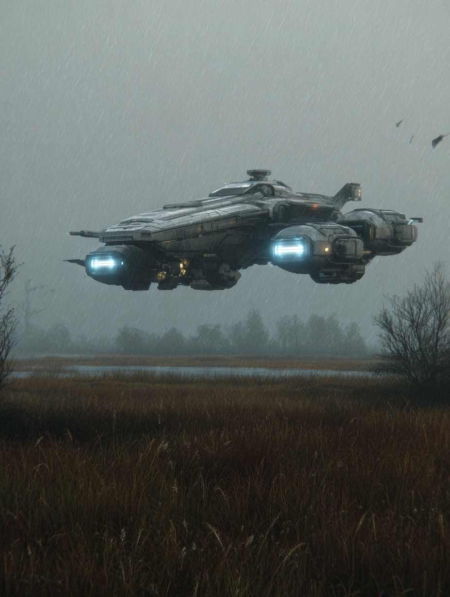 a sleek, silver star frigate, slightly blocky and ...