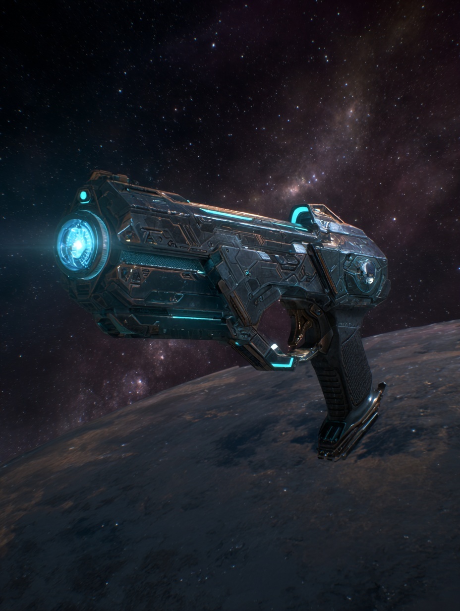 futuristic space weapon, sleek design, neon accent...