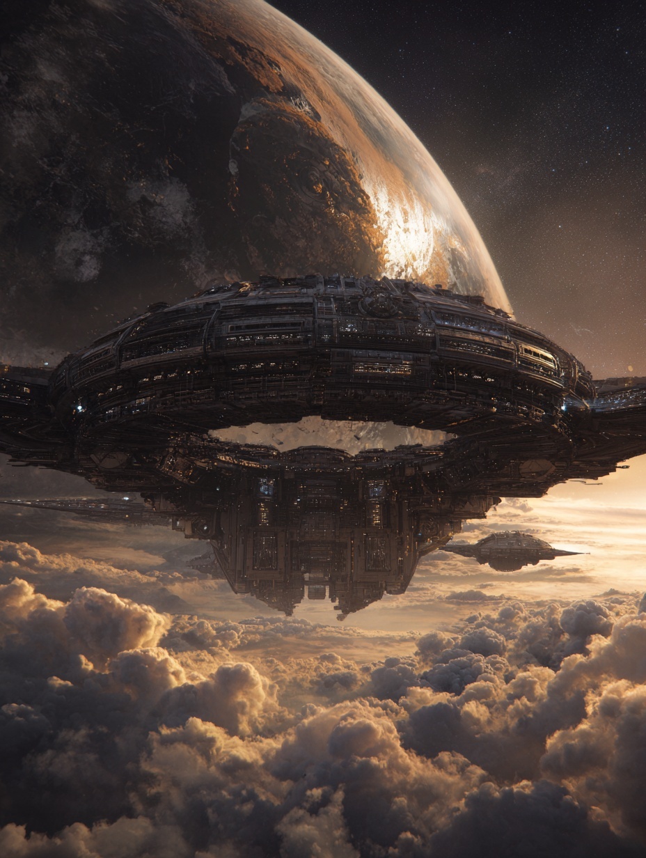 massive analog space style spaceship with many det...