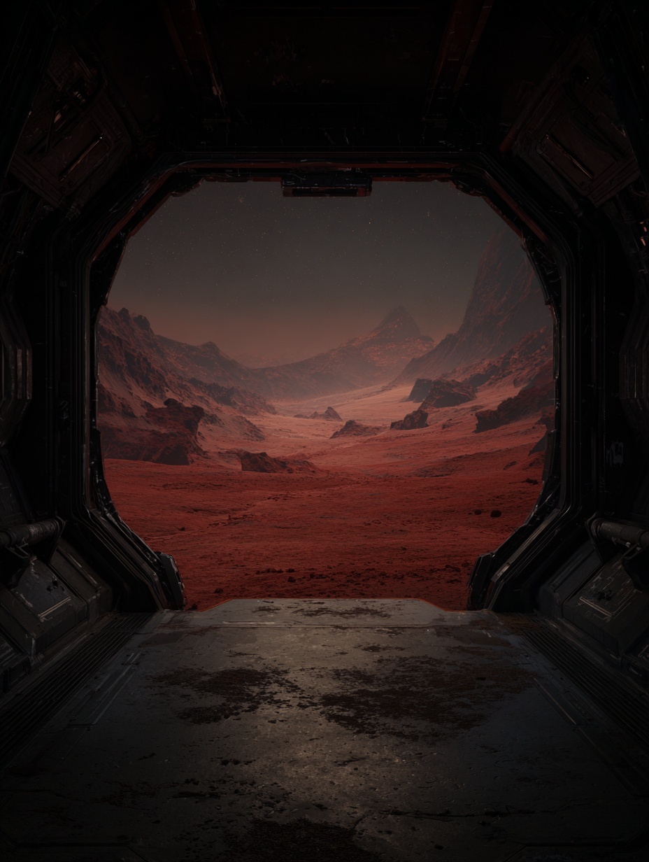 View from inside a futuristic spacecraft, looking ...