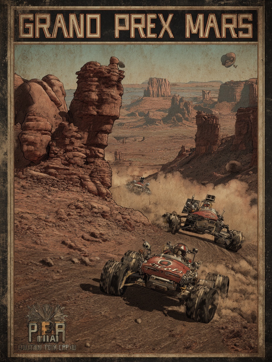 Design a vintage 1930s-1950s Grand Prix racing pos...