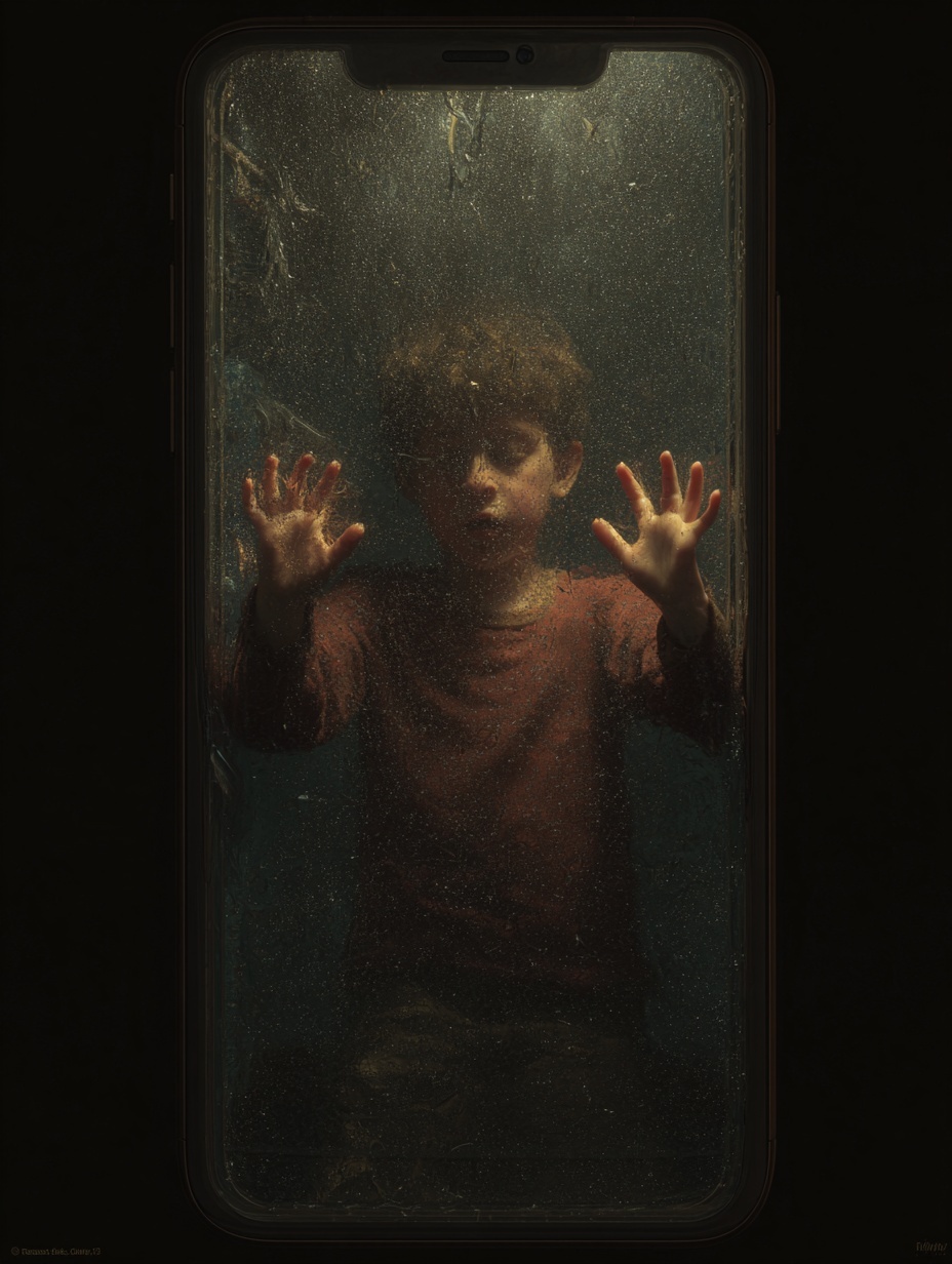 A lifelike 6-year-old child, inside and behind the...