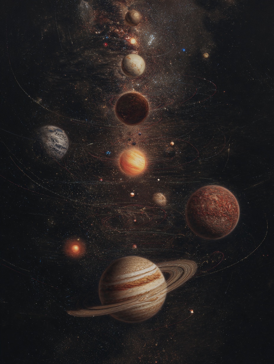 a painting image of Planets of the solar system in...