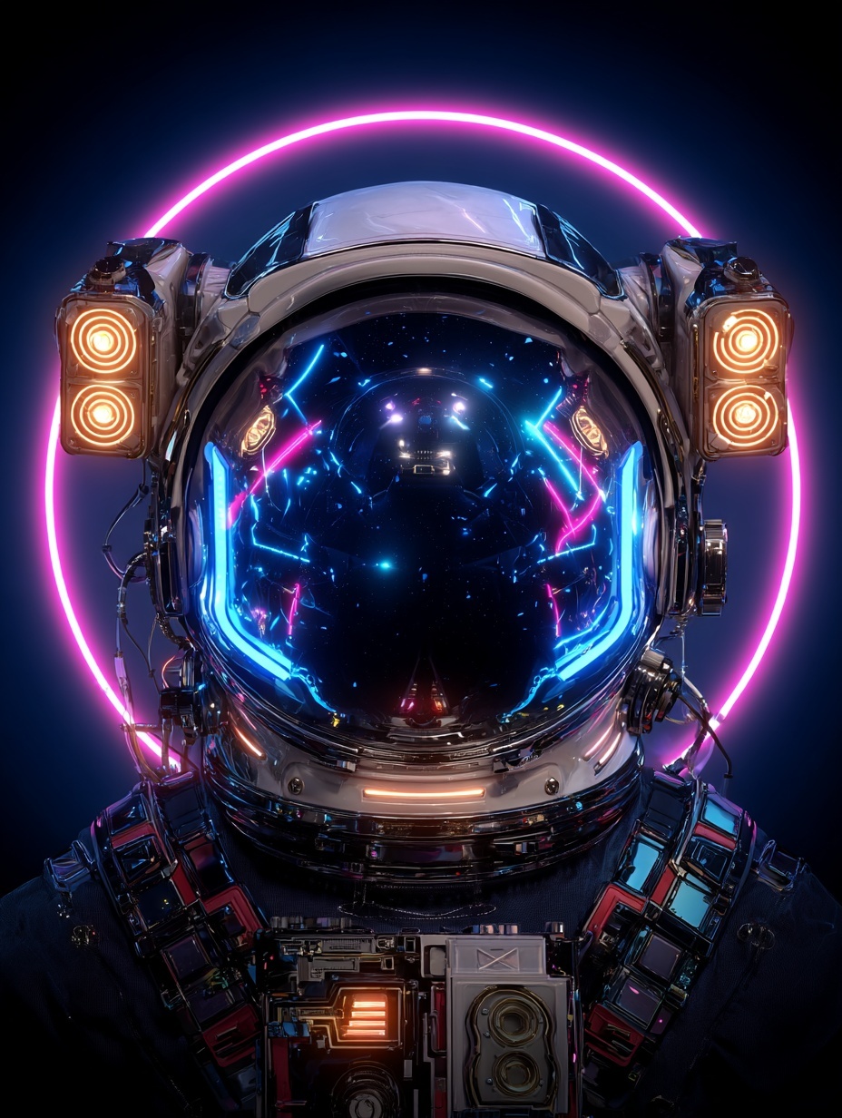 **Logo design, featuring a futuristic space helmet...