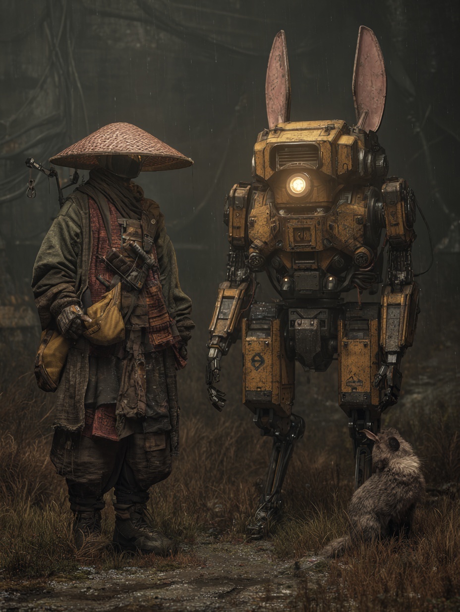 Two armed soldiers. They wear huge hats with huge ...