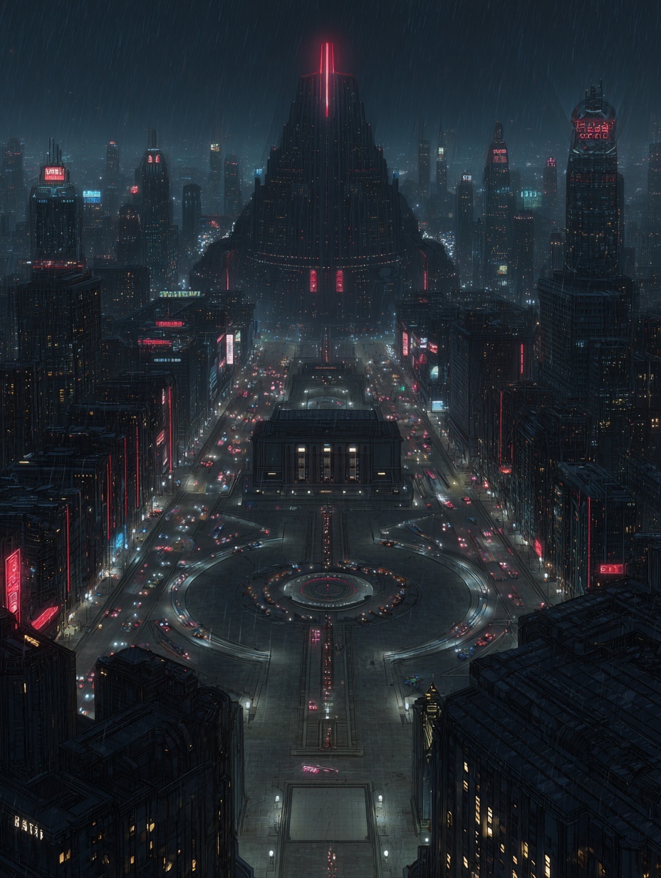futuristic cyberpunk cityscape at night, in the st...