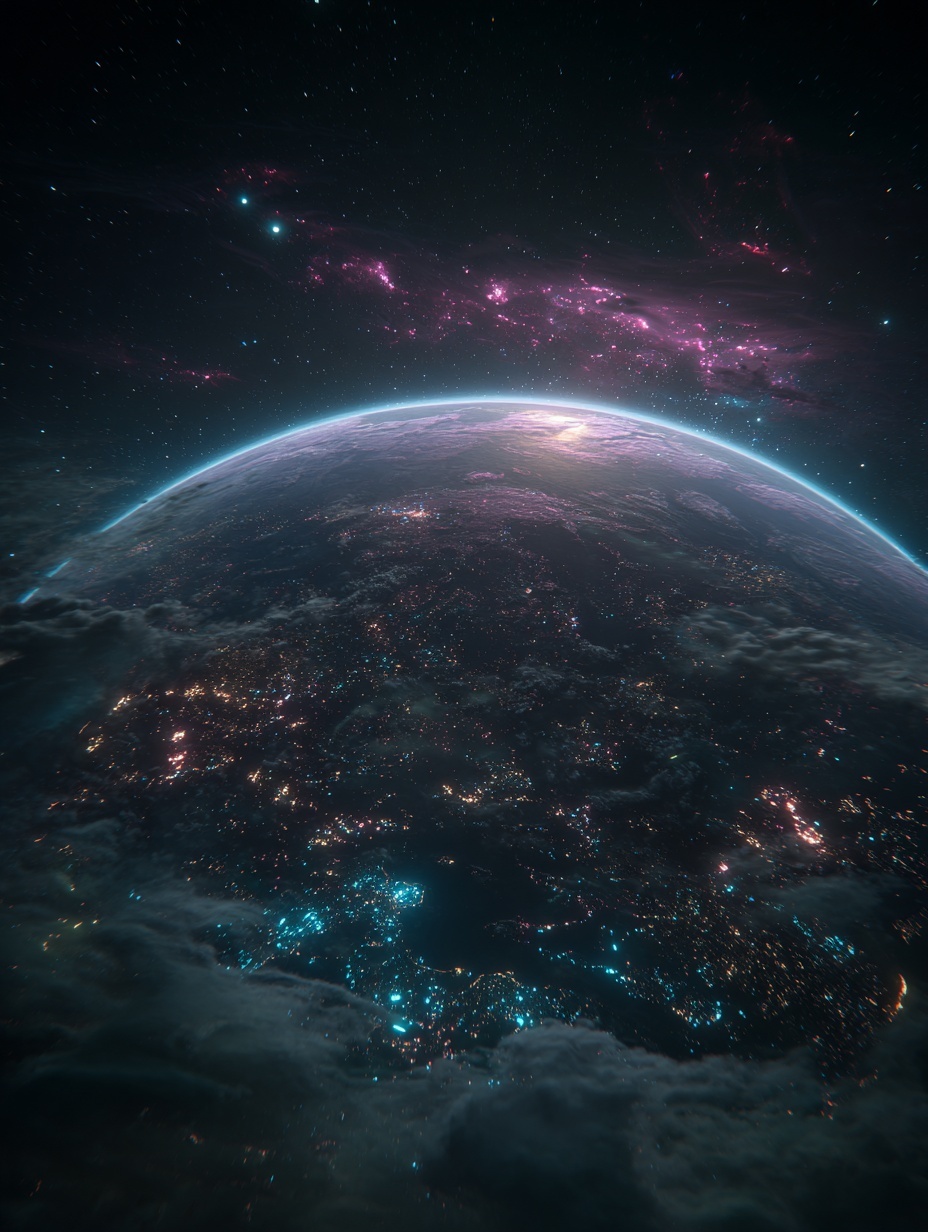 a photorealistic view of the planet Neotra from sp...