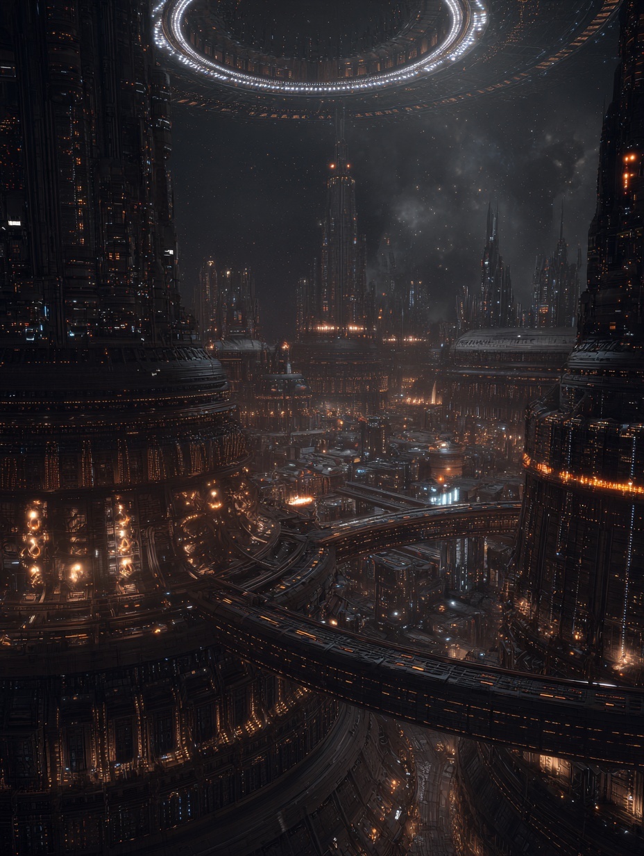 futuristic megaspaceport, massive scale, sleek met...