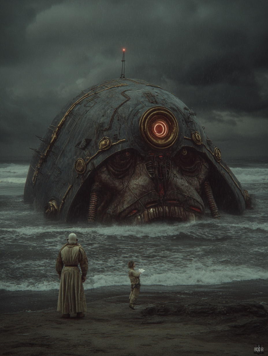 Science fiction scene: A lone explorer in retro-fu...