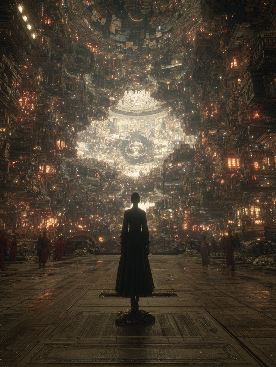 beautiful woman stands in a mirror dimension manif...