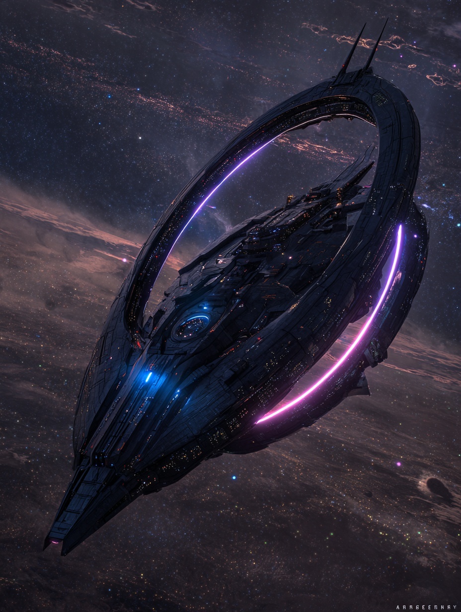 Futuristic alien scout spaceship, sleek and elegan...