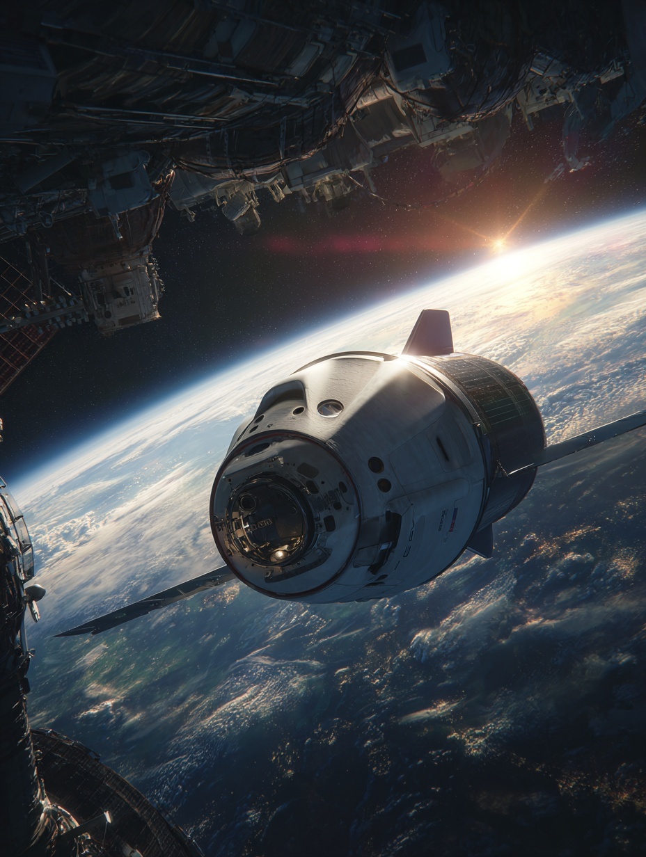 A close-up of the SpaceX dragon space shuttle, flo...