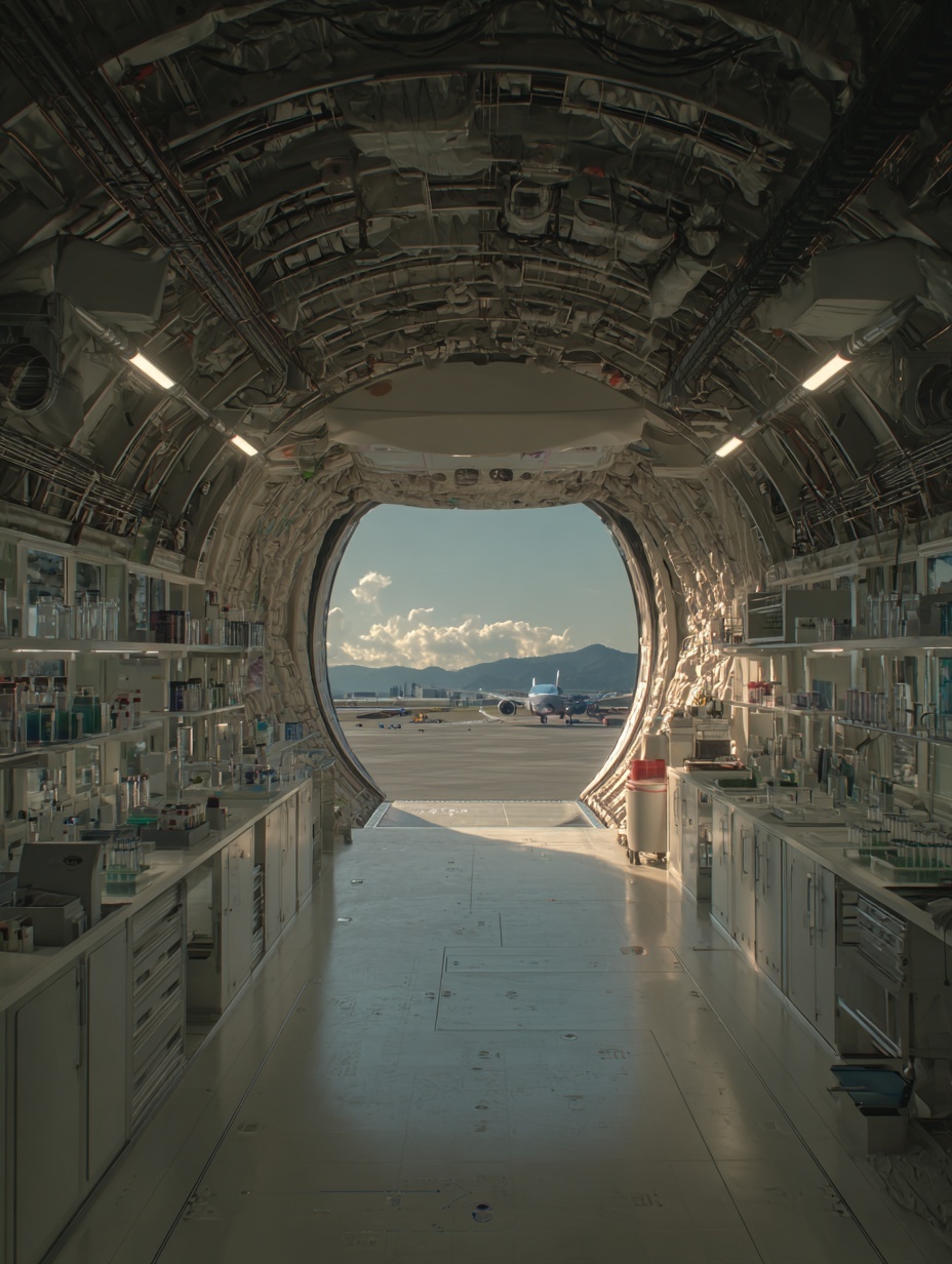 A cinematic, view from inside out low and wide-ang...