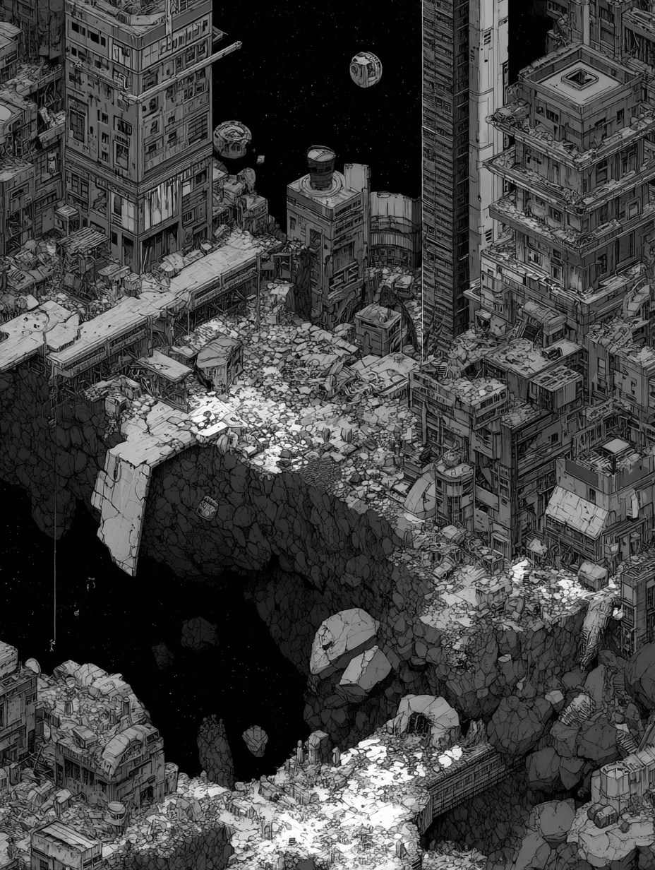 Isometric, cracked and broken surfaces, abandoned ...