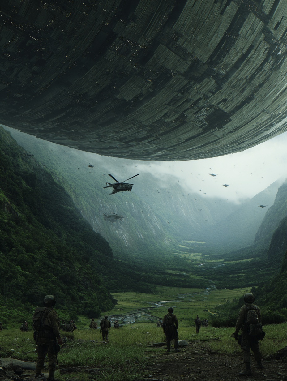 An expansive, haunting landscape unfolds beneath a...