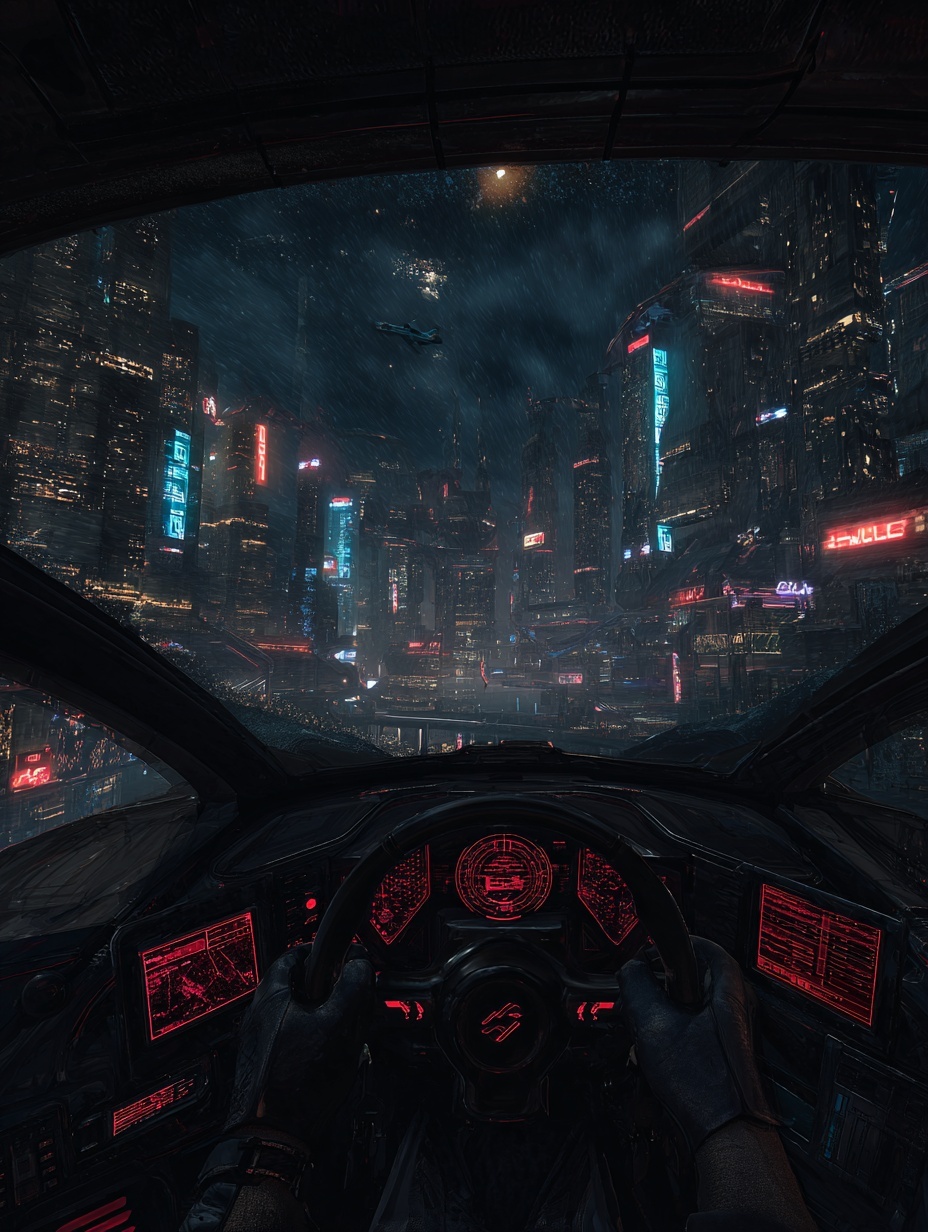 Pilot's perspective from inside a futuristic space...