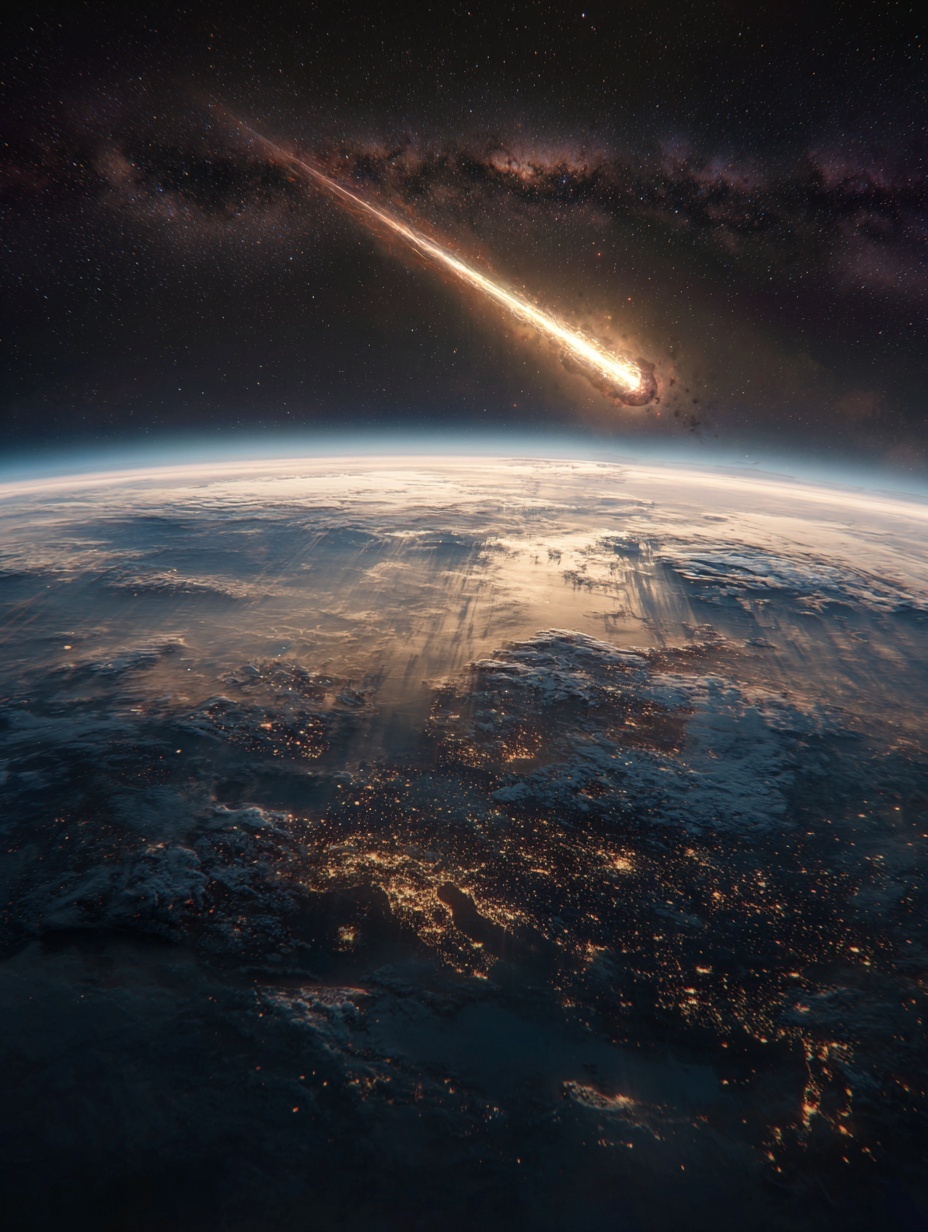 earth seen from space breaking apart from a meteor...