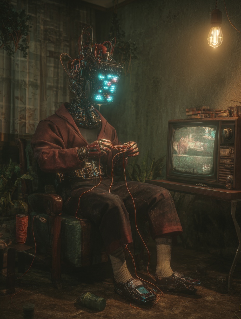 A cyberpunk futuristic humanoid character dressed ...