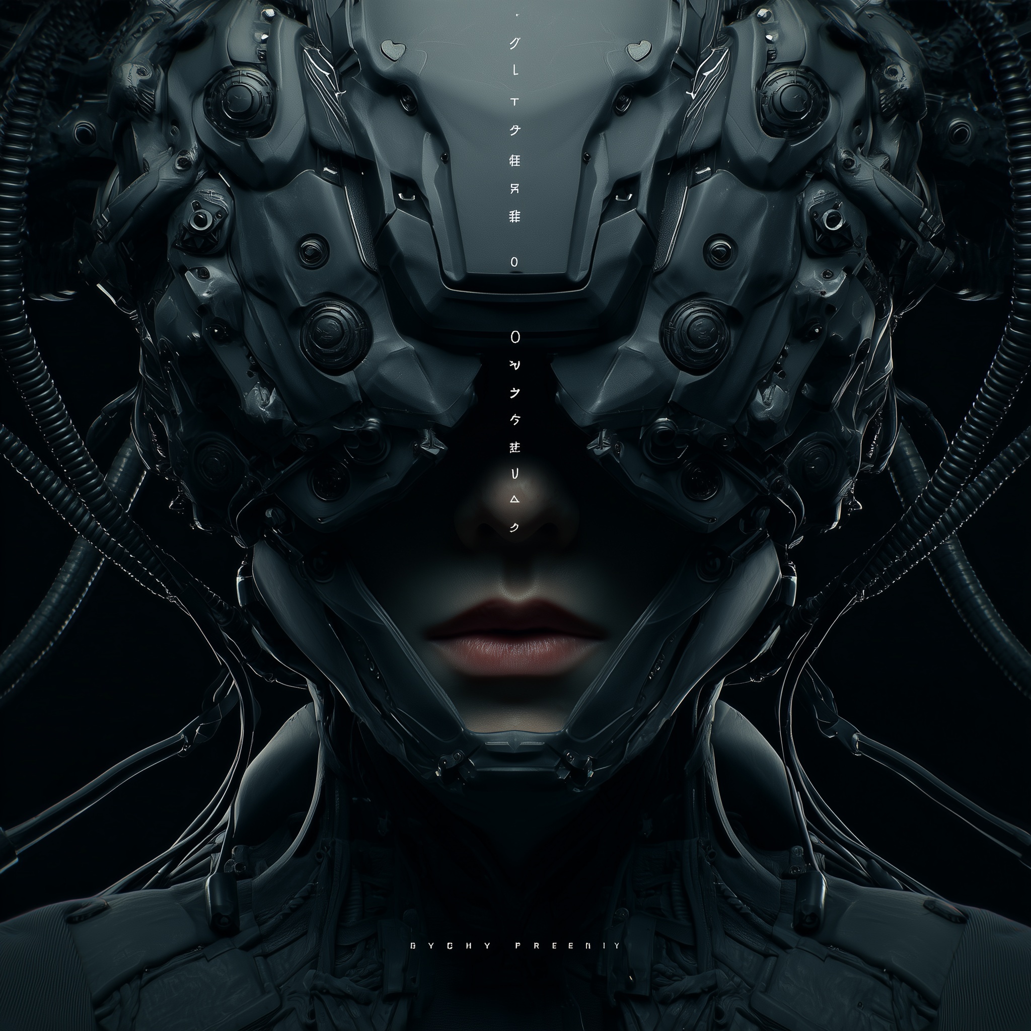 poster of female miltary elite soldier robot head,...