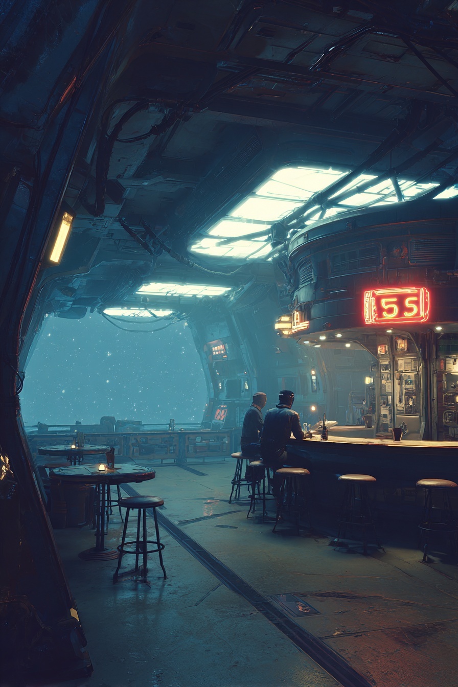 The Last Saloon in Orbit , A zero-gravity saloon i...