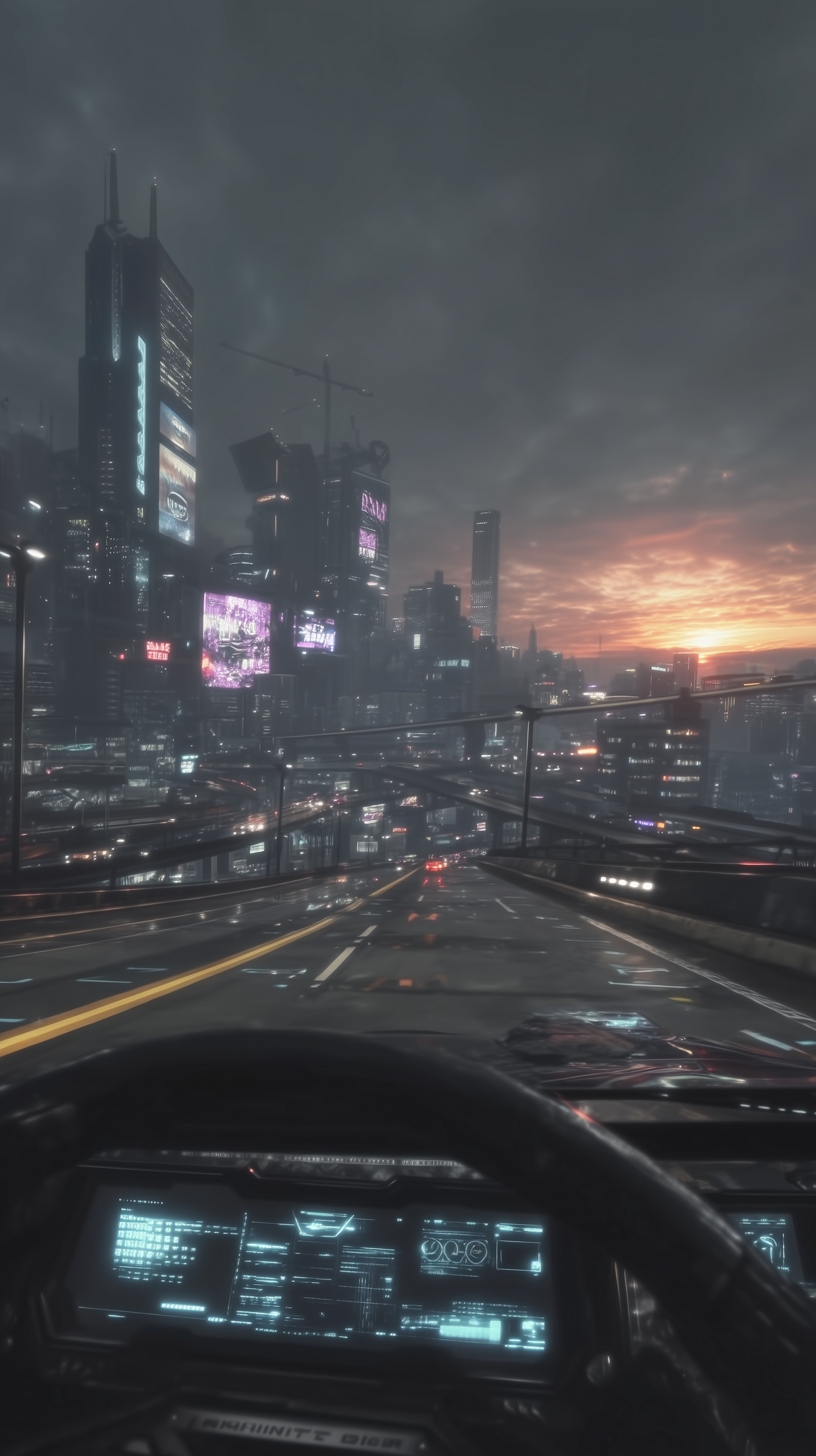 A cinematic vertical 9:16 POV shot from the driver...