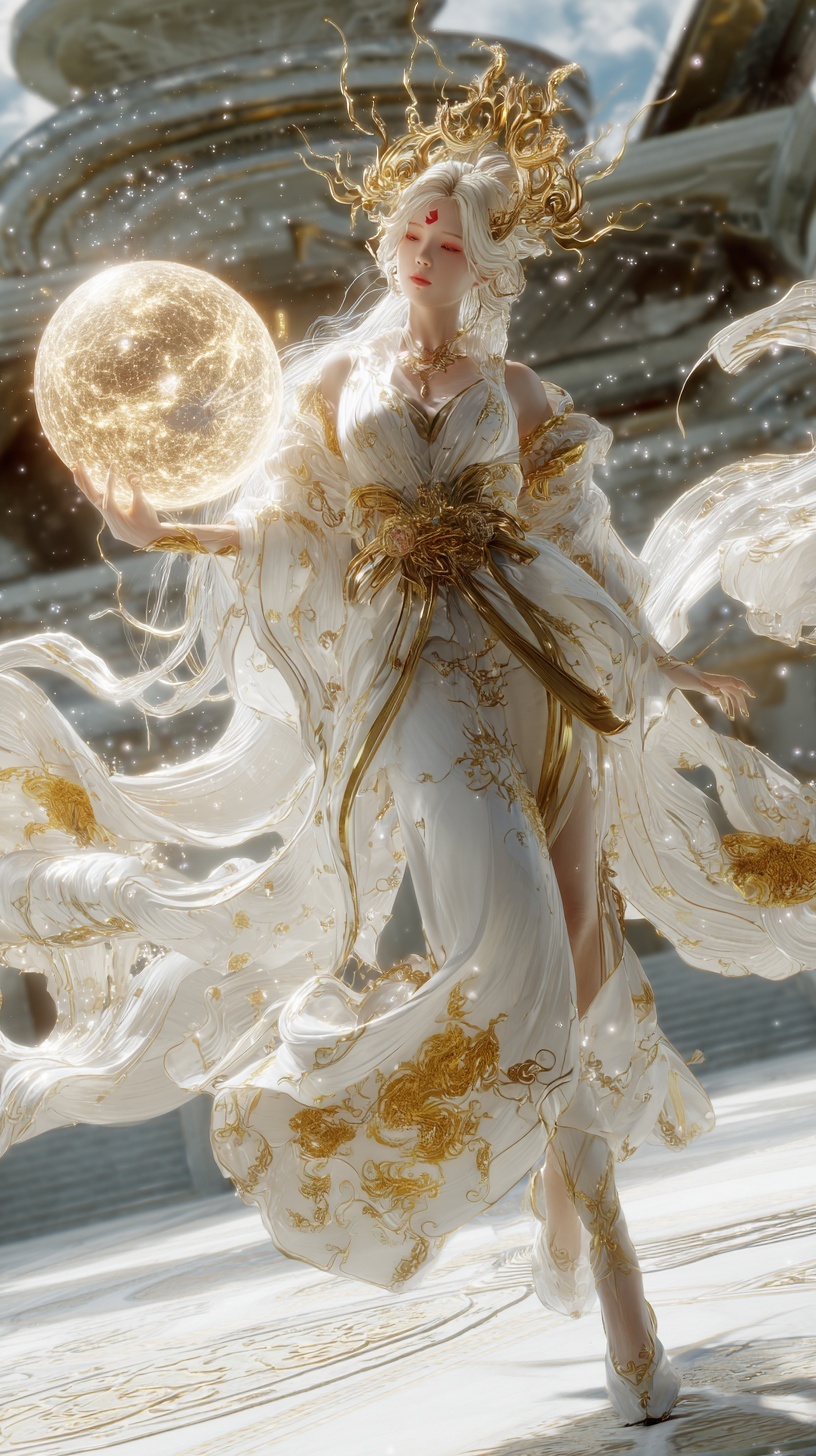 Medium shot full-body portrait of an ethereal Chin...