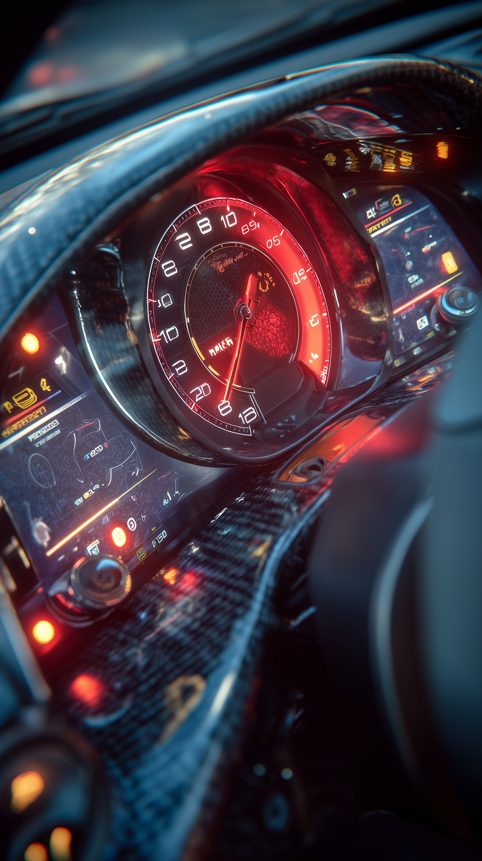 a futuristic Ferrari cockpit dashboard, ultra high...