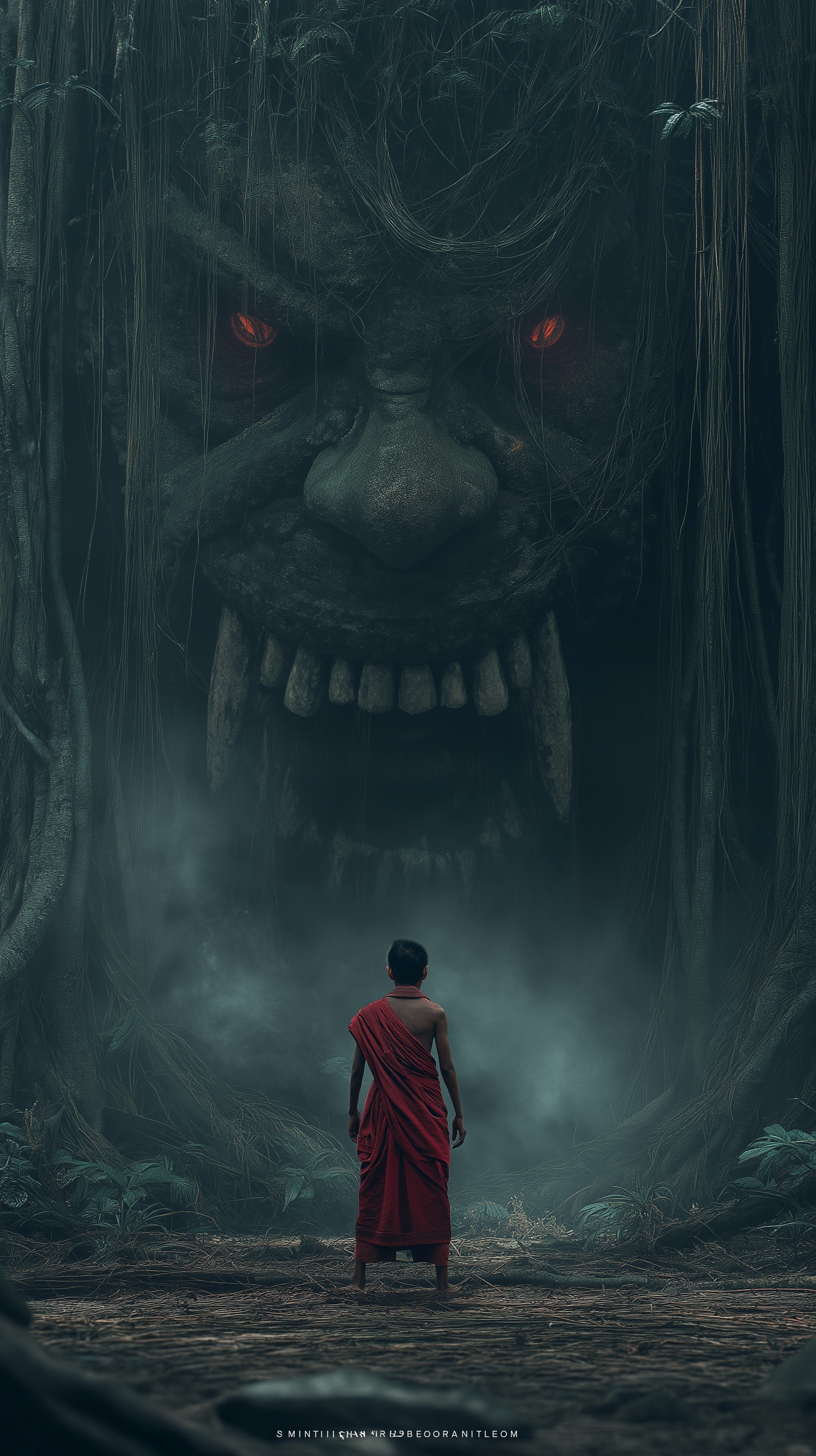 A young Thai man in traditional red cloth, back co...