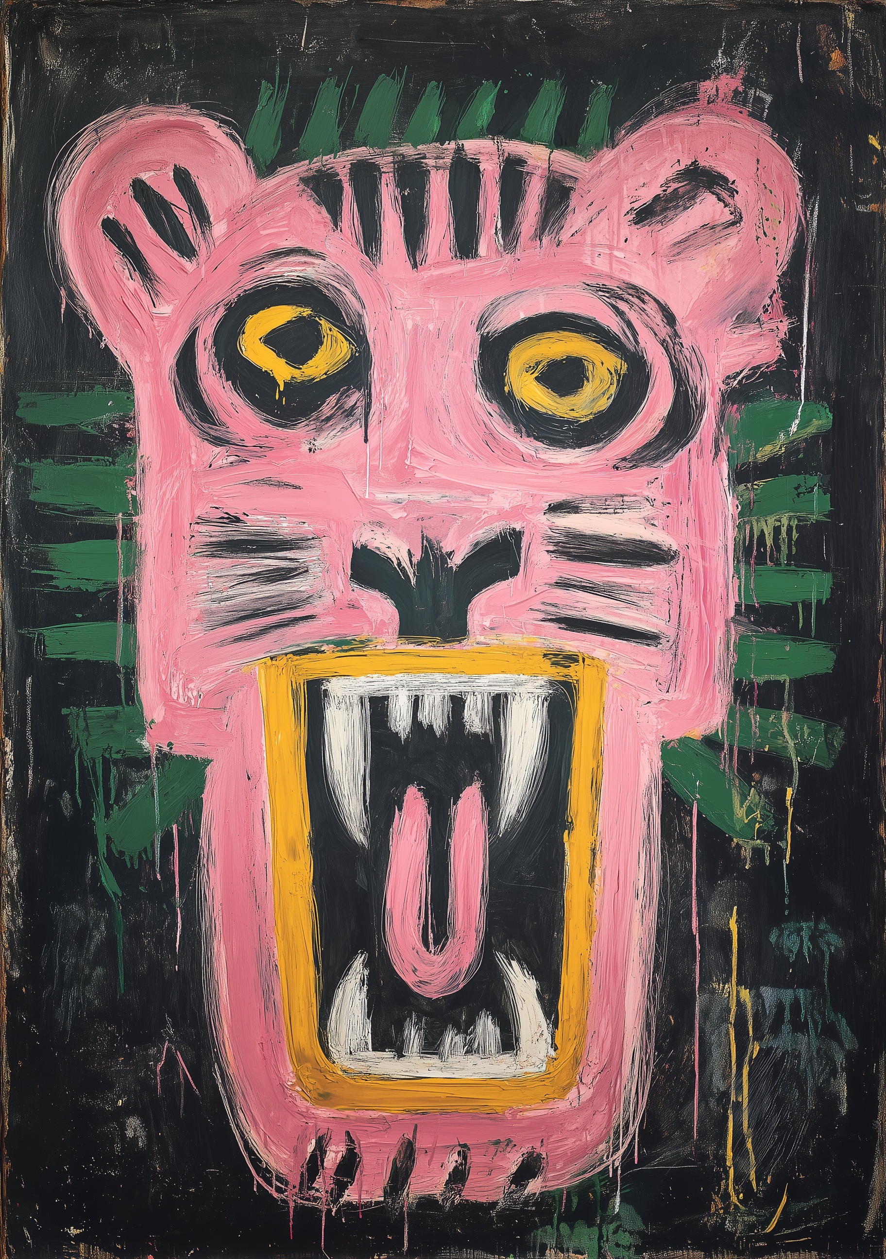 a painting of pink tiger in the style of jean-mich...