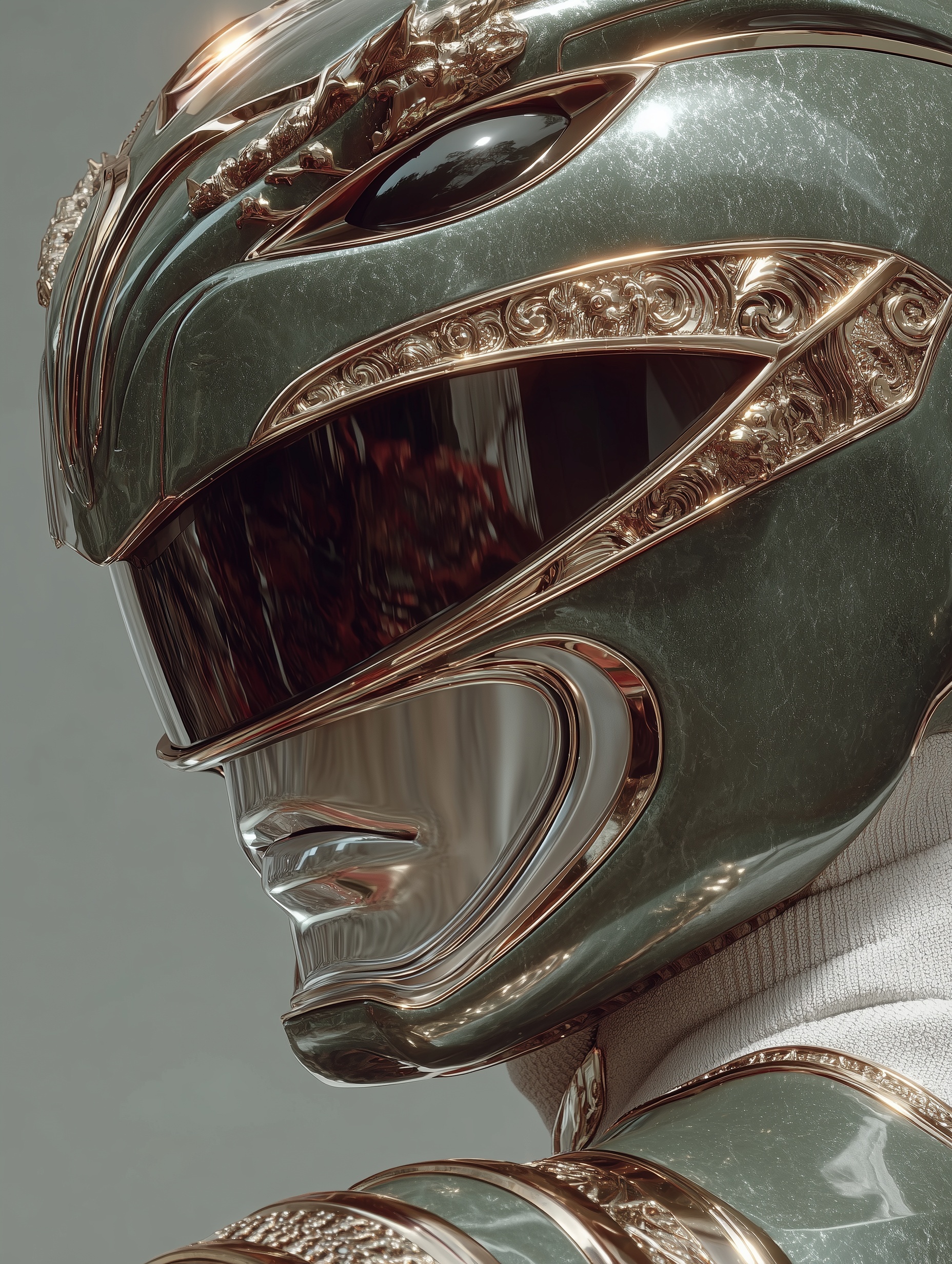 close-up, portrait, green armored mighty morphin p...