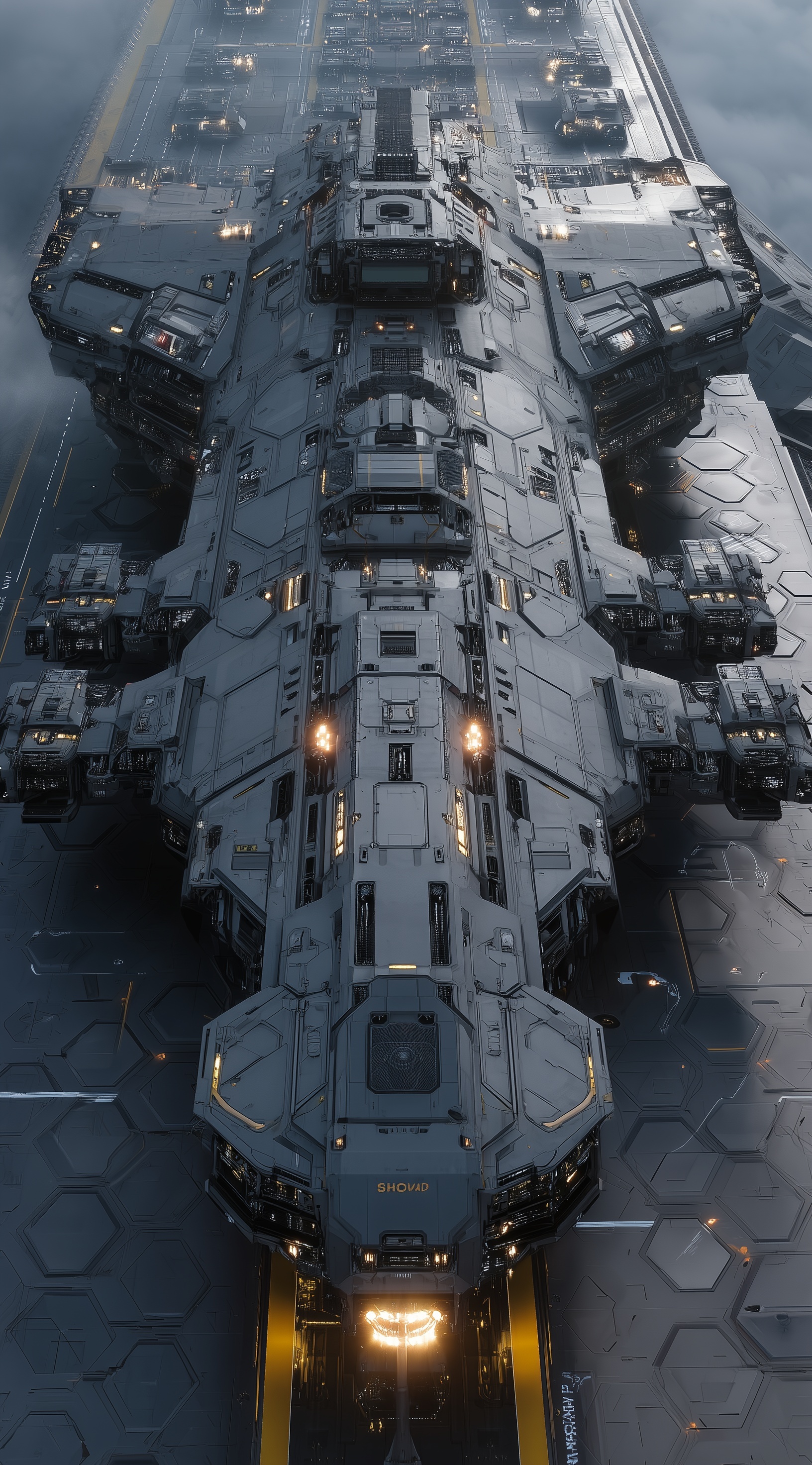 close-up microcraft docking into honeycomb bays on...