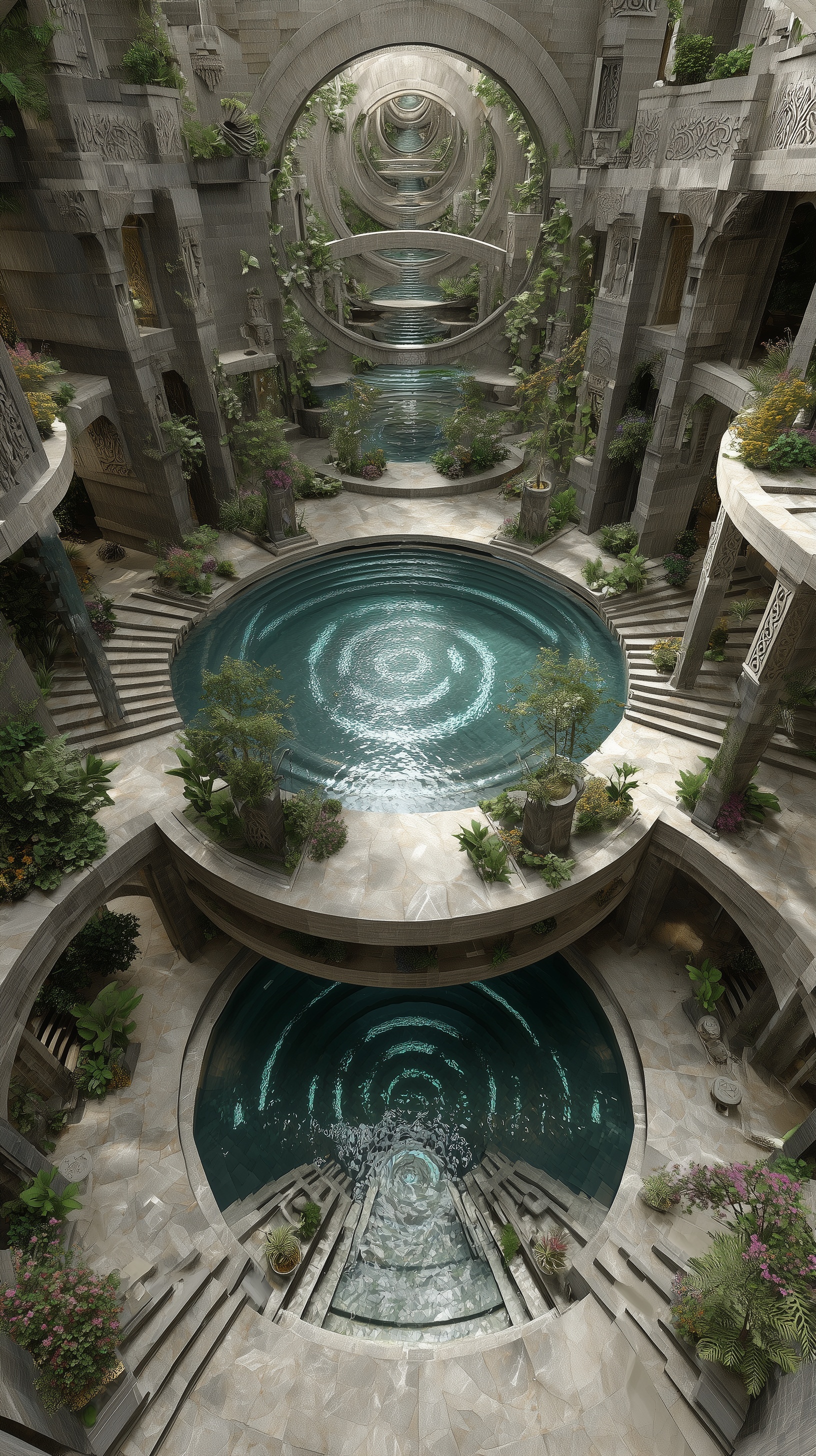 PERSPECTIVE OF panopticon with a swimming pool bas...