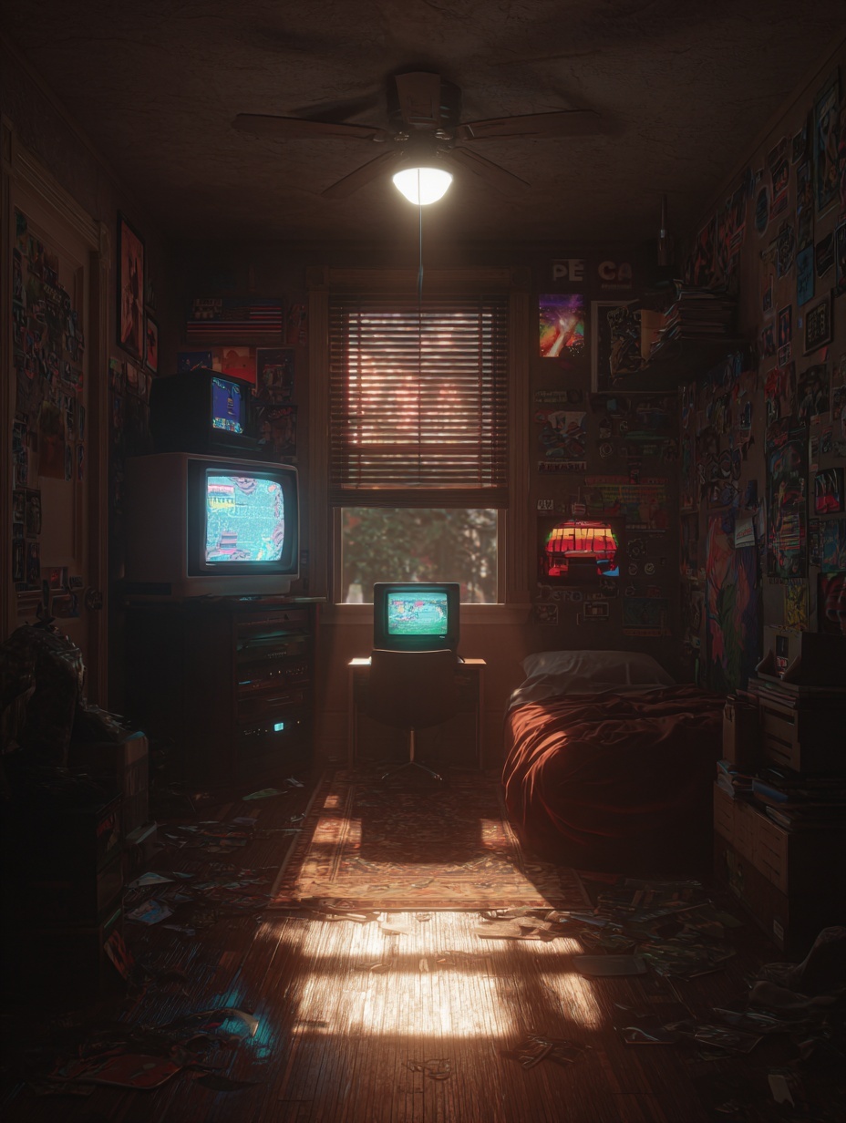 ground-level view of a bright, simple room, Pixar ...