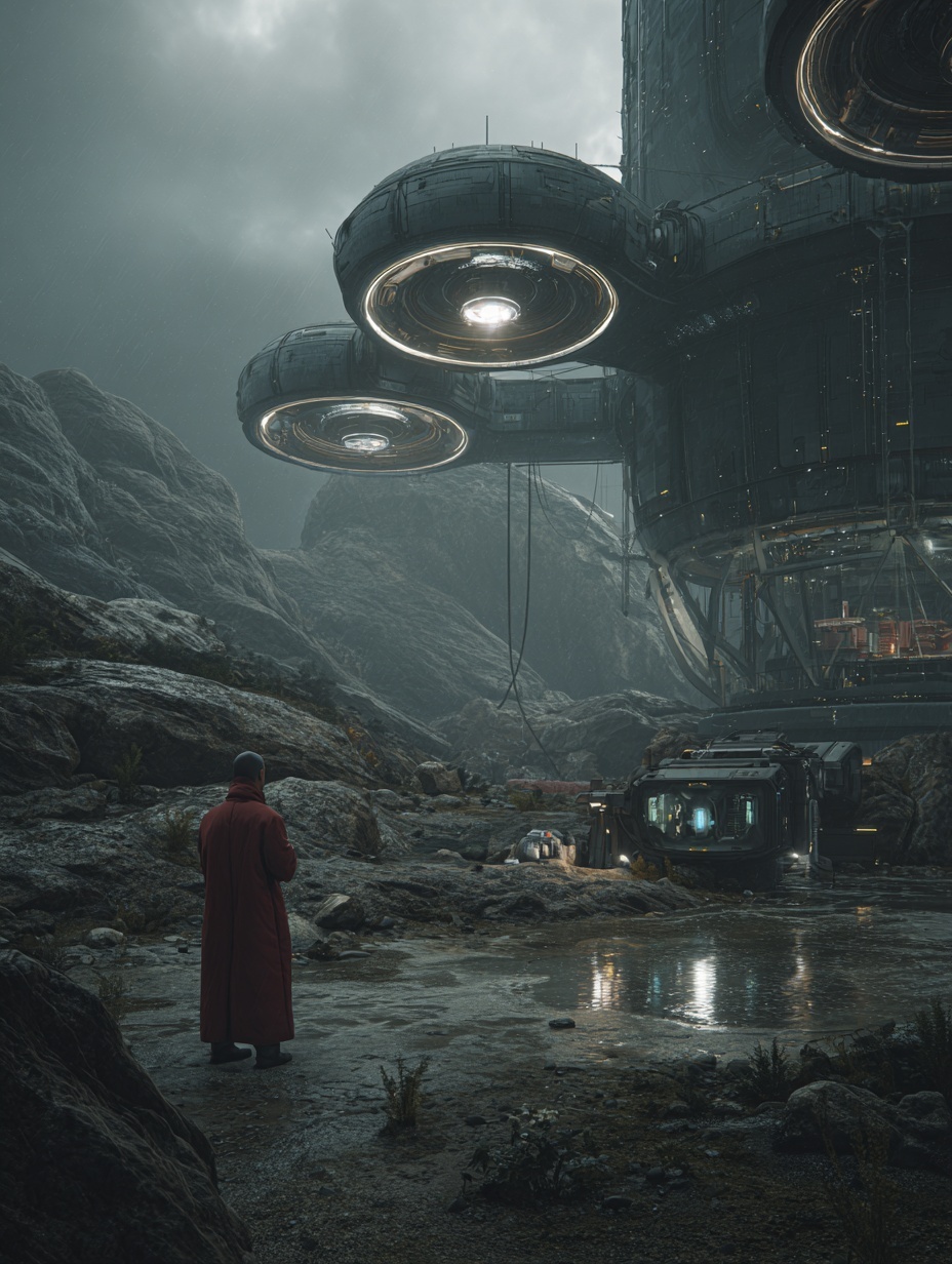 Futuristic scientists working on massive atmospher...