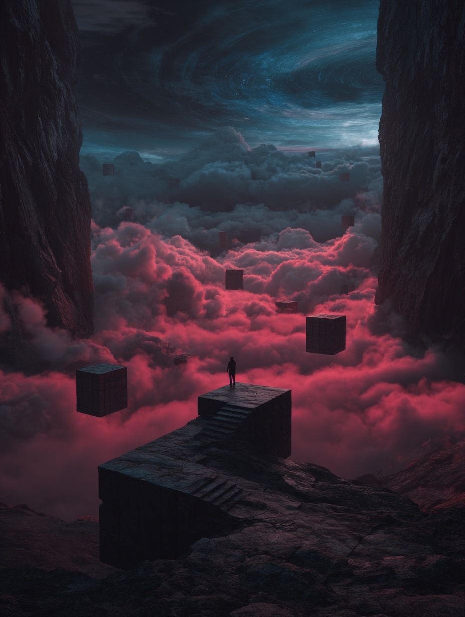 High cinematic aerial shot in 16:9 showing a lone ...