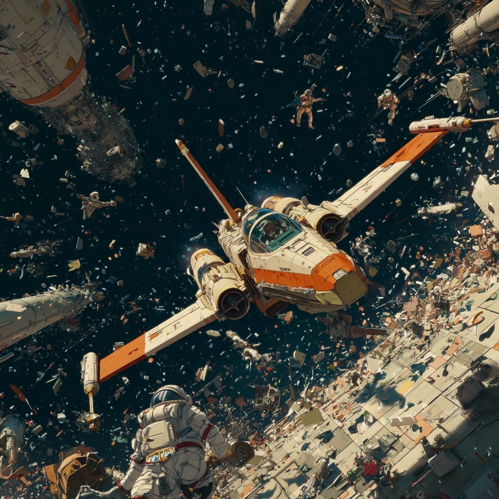 studio ghibli style animation, a starfighter craft...