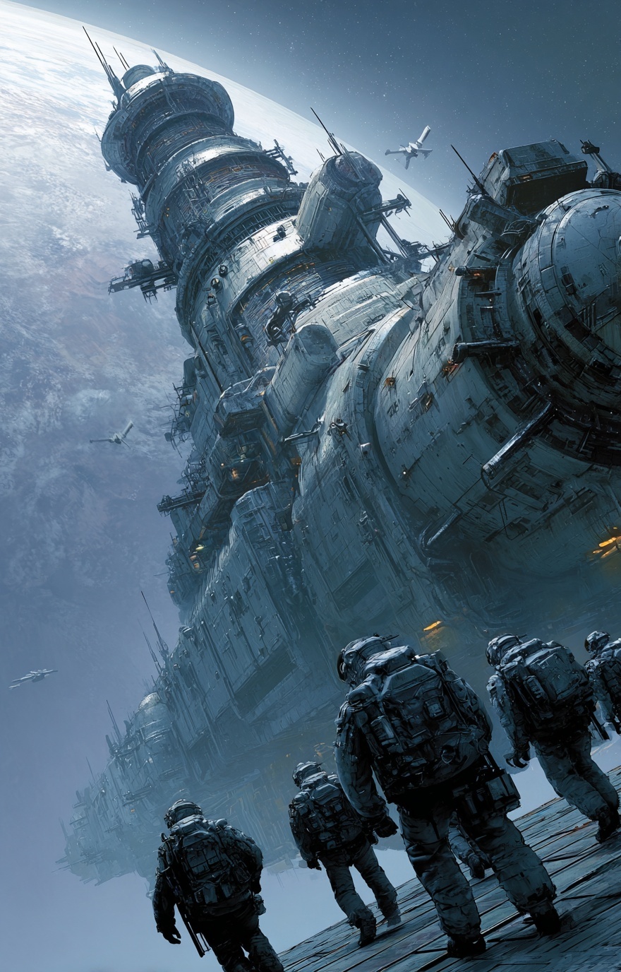 an image of a massive derelict space station. the ...