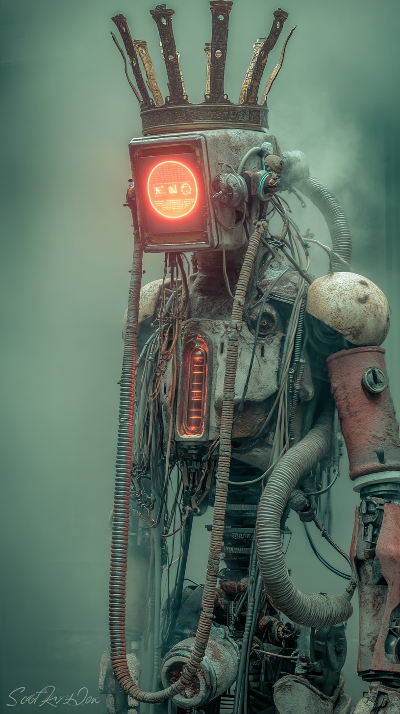 8K cinematic portrait, a half-cyborg prophet weari...