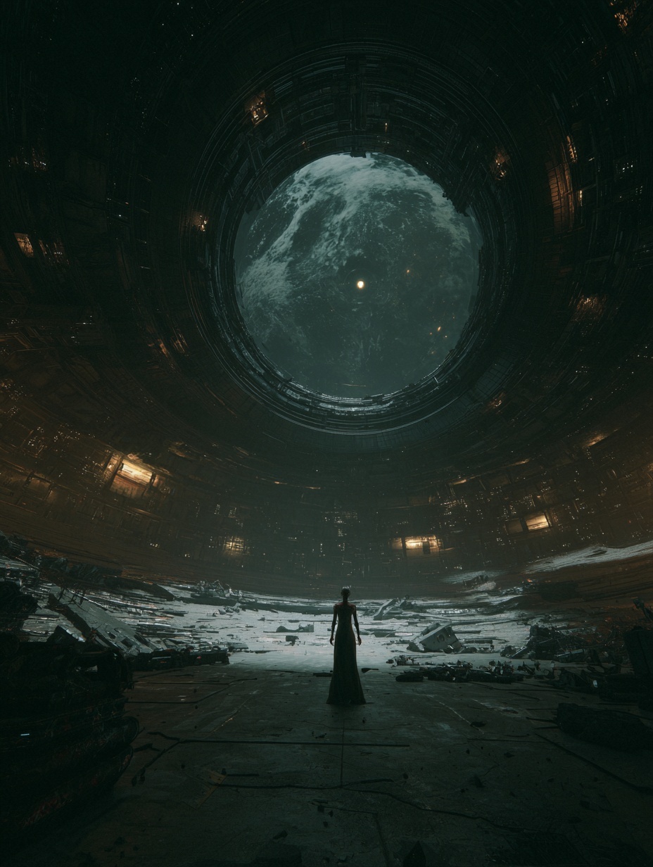 cinematic wide-angle shot of a massive orbital mec...