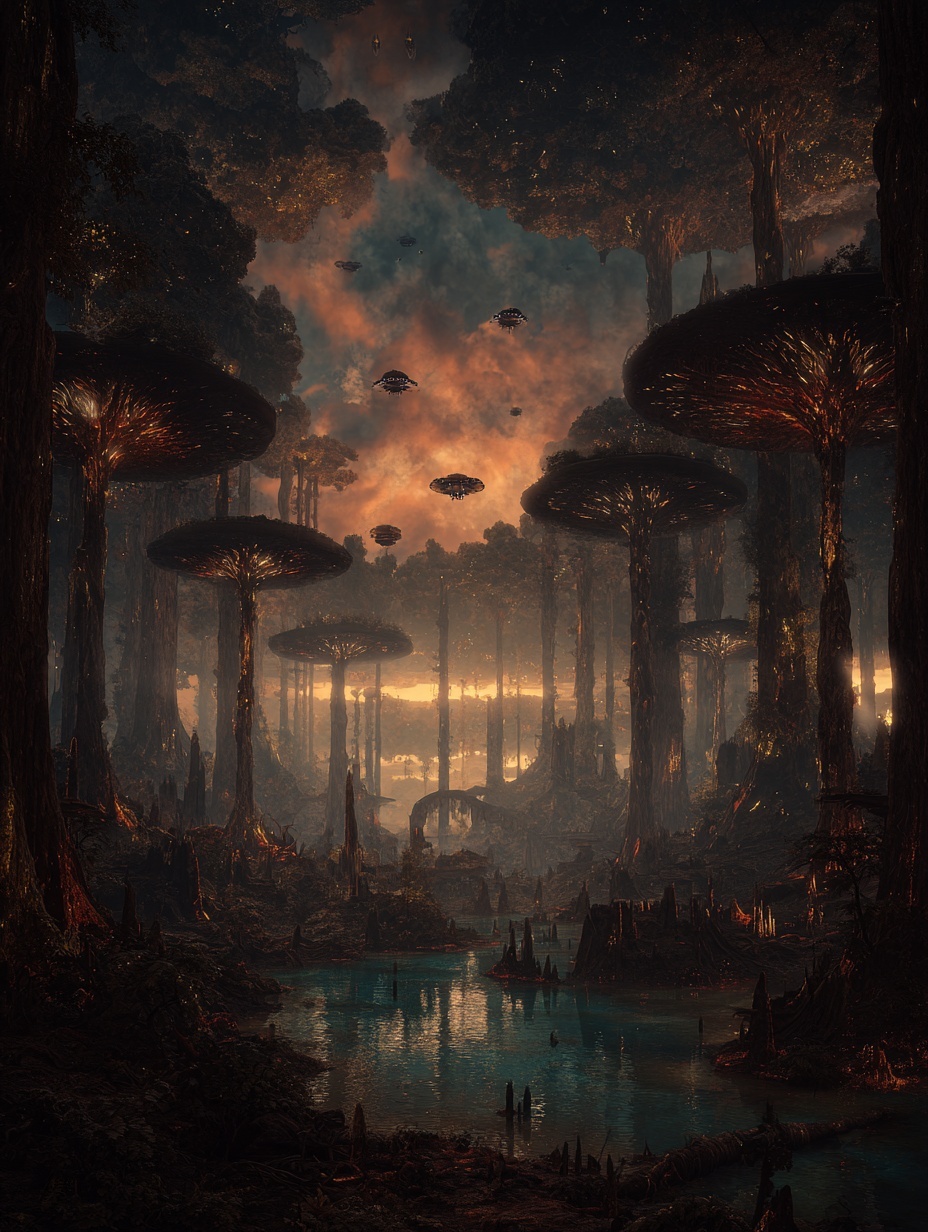 Science Fiction Setting, alien world, forest, giga...