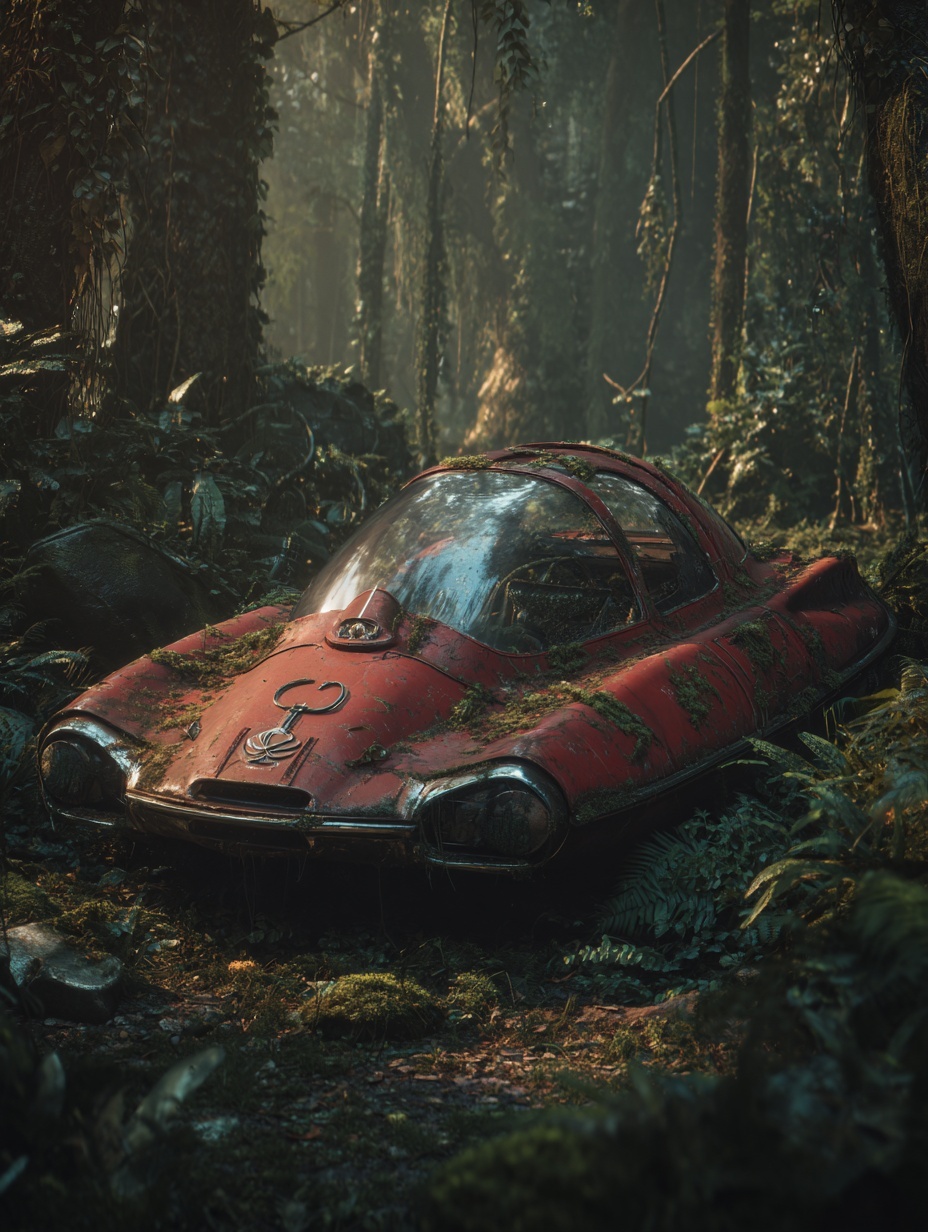 A photorealistic shot of the derelict artifact DB-...