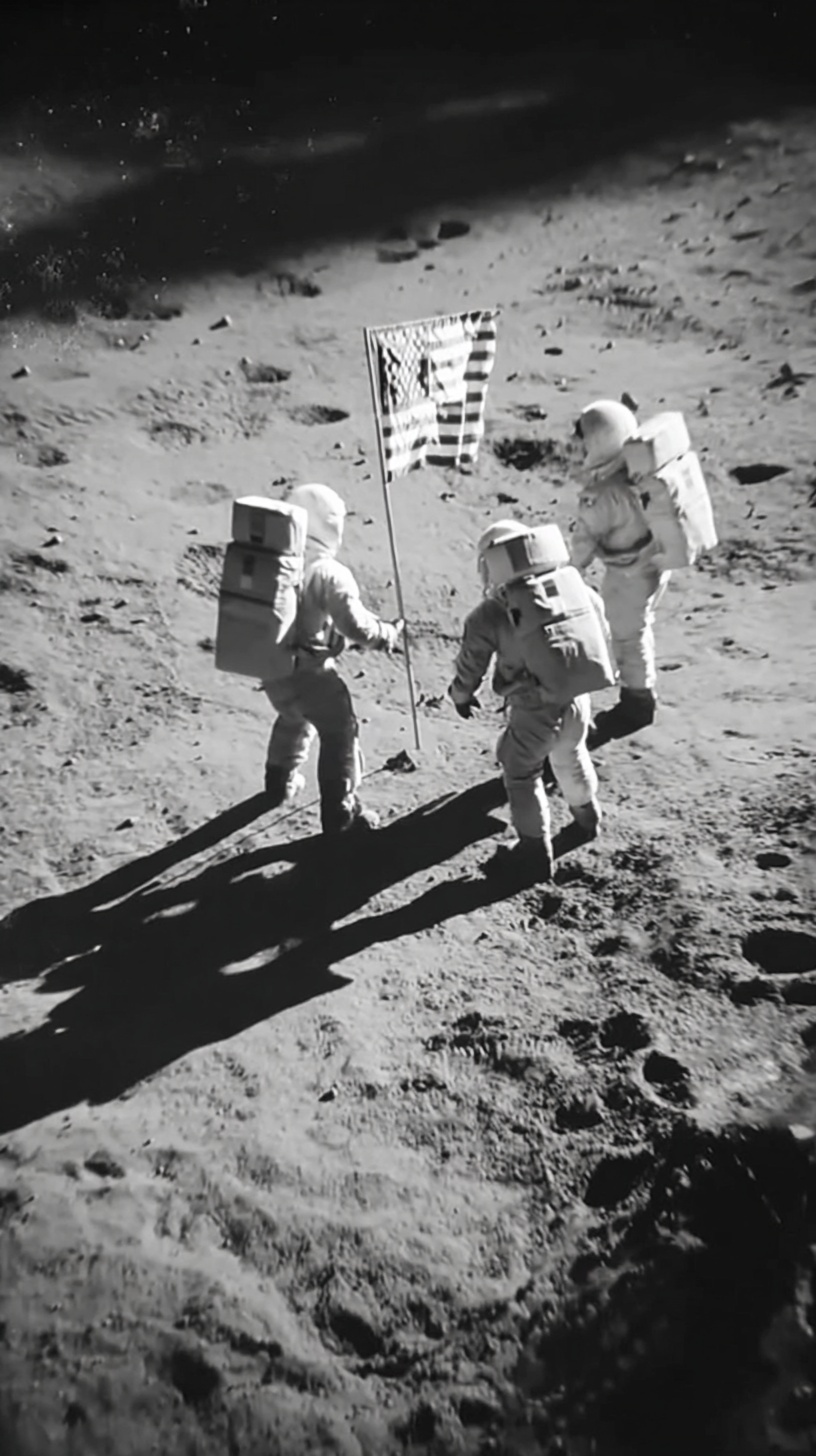 vintage grainy footage of the 1969 Apollo 11 moon ...